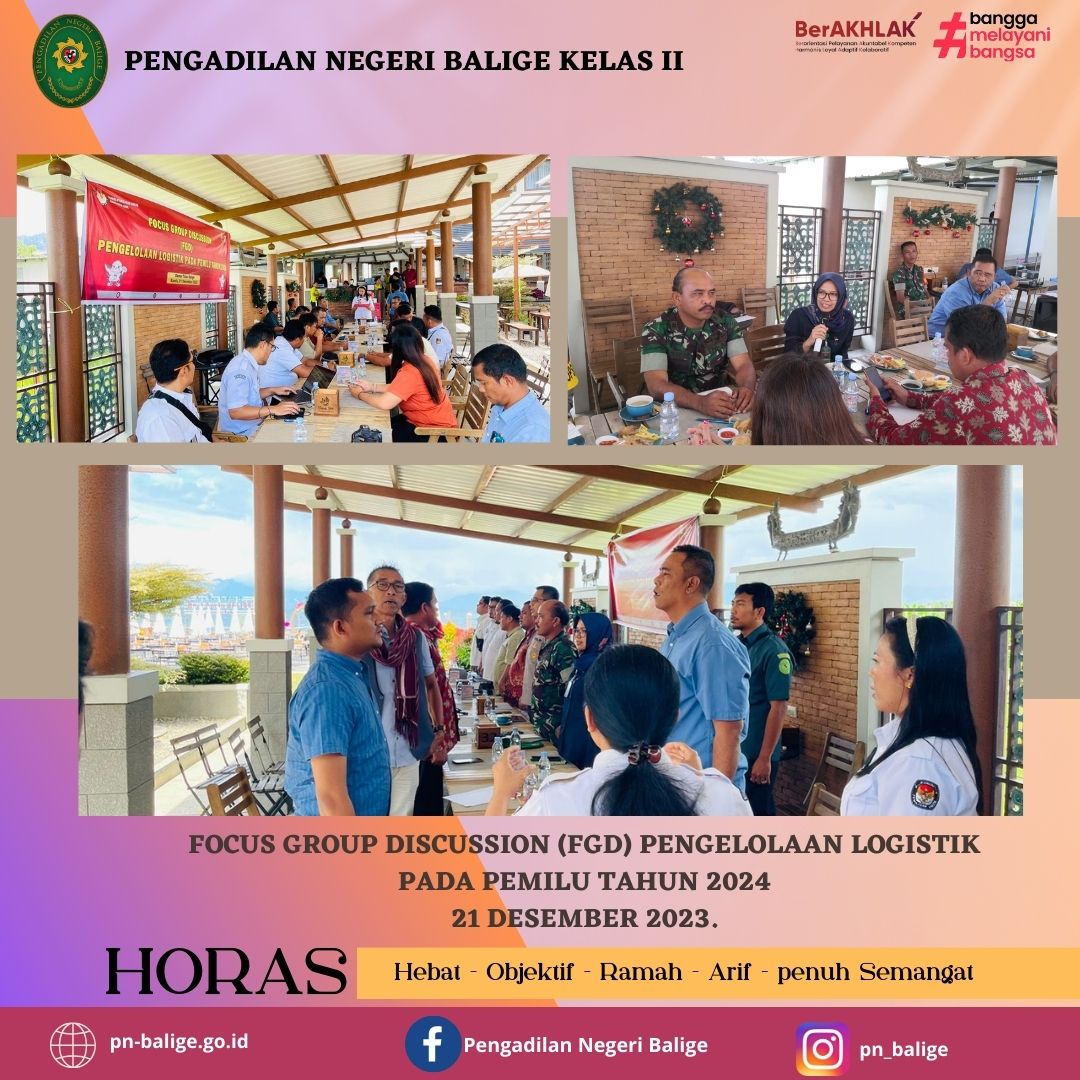 FOCUS GROUP DISCUSSION (FGD) PENGELOLAAN LOGISTIK PADA PEMILU TAHUN 2024 FOCUS GROUP DISCUSSION (FGD) PENGELOLAAN LOGISTIK PADA PEMILU TAHUN 2024